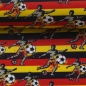 Preview: Baumwolle Webware Steinbeck Fußballer rot - gelb mit Fußball Streifen