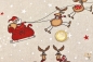 Preview: Leinenoptik Weihnachtsmann mit Schlitten und Rentiere beige weiß braun rot