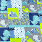 Preview: Baumwolle Dinos Schuppen Dinoeier kleine Steine grau hellblau aqua limette blau