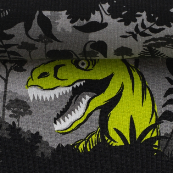 Jersey Dinos T-Rex-Köpfe im Dschungel by Steinbeck schwarz hellgrau dunkelgrau anthrazit kiwigrün