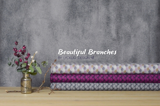Canvas Beautiful Branches by lycklig design grau pink senf blau Blumen