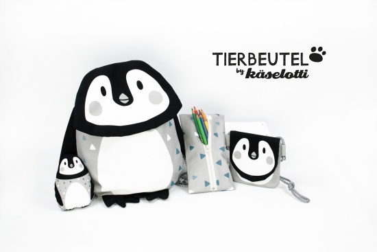 Canvas Tierbeutel by Käselotti Pinguin grau petrol