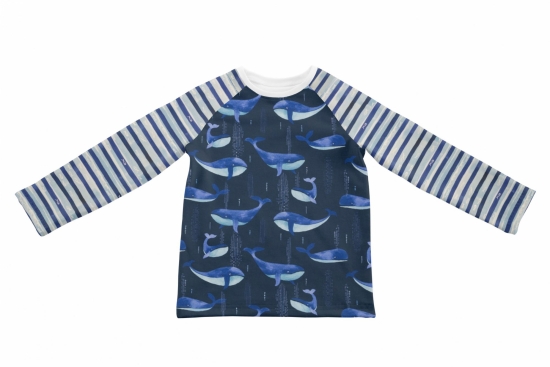 Jersey Ocean Kombi Streifen mit Fische blau weiß