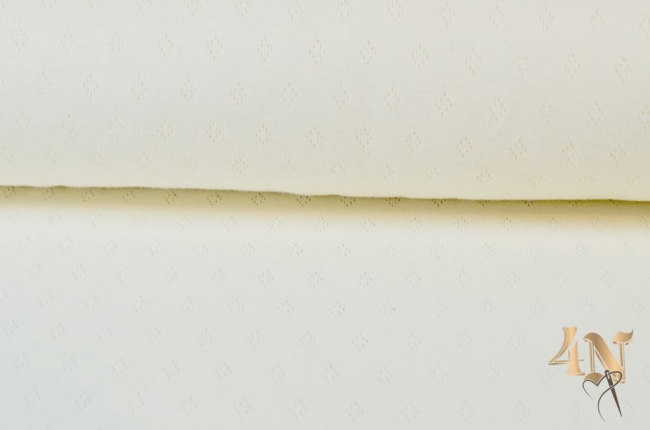 Feinstrick Baumwoll-Jersey Pointoille Lochmuster einfarbig - ecru - beige
