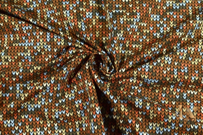 Jersey Knit Optik braun dunkelbraun hellblau orange weiß