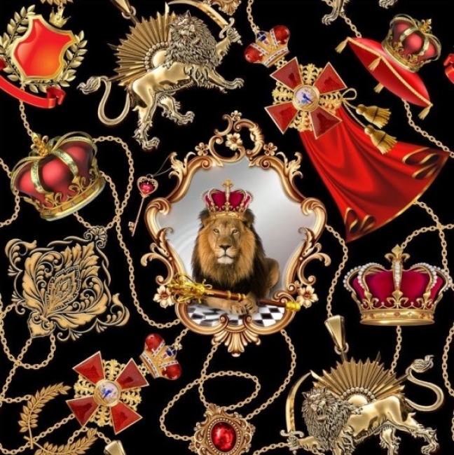 Jersey Digitaldruck Löwe Krone Wappen Kette Abzeichen rot schwarz gold
