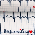 Jersey EKG Linien Schriftzug Keep Smiling Herz auf weiß